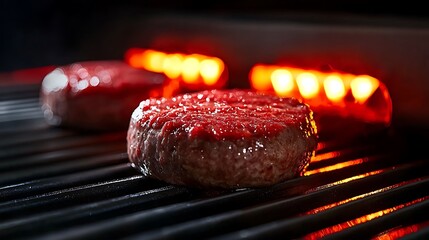 Grilling Juicy Beef Patties on Hot Barbecue