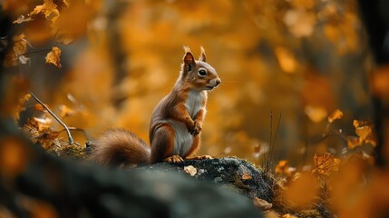 Autumn squirrel woodland autumnal foliage alert
