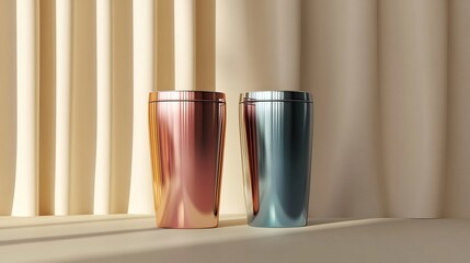 Sleek tumbler mockup vibrant customizable designs metallic textures and elegant presentation on a neutral background