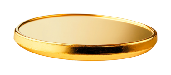 Shiny gold circular disk with reflective surface, cut out