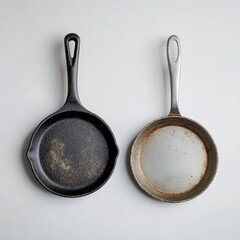 Used cast iron and stainless steel frying pans.
