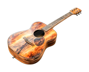 Wooden acoustic guitar with intricate grain and detailed soundhole design, cut out