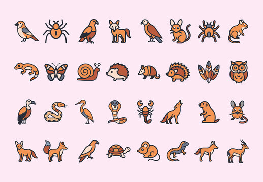 Brown Desert Wildlife Animals Fauna Icons Set