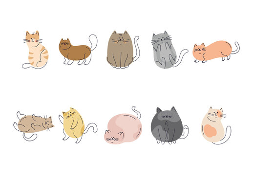 Colorful Cat Cute Cartoon Mascot Illustration Set