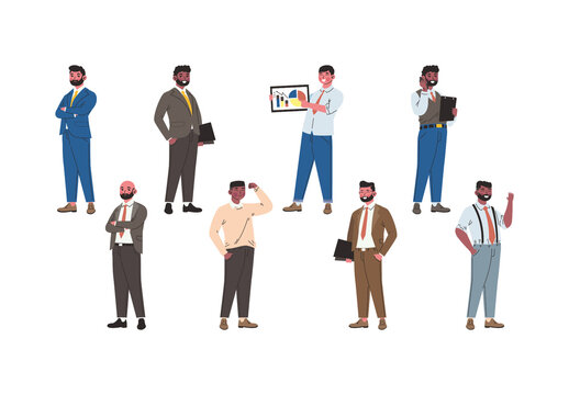 Colorful Entrepreneur Business Man Illustration Set