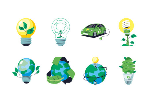 Colorful Energy Saving Environment Friendly Illustration Set