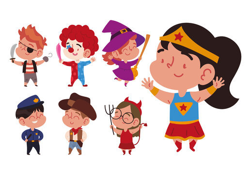 Colorful Kids Costume Party Illustration Set