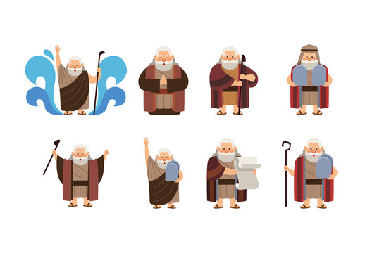 Colorful Moses Religious Biblical Illustration Set