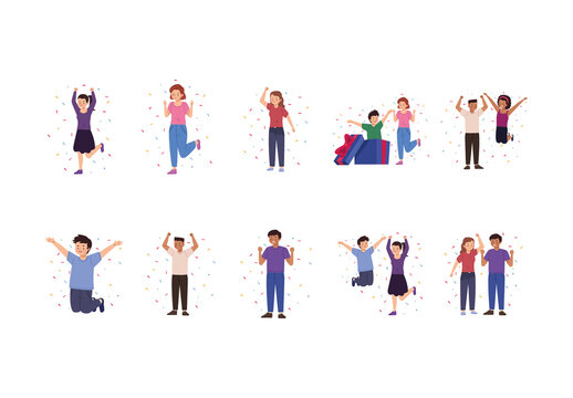 Colorful People Festive Happiness Illustration Set