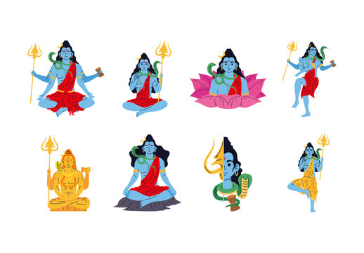 Colorful Shiva Hindu Religious Illustration Set