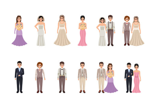 Colorful Wedding Romantic Couple Illustration Set