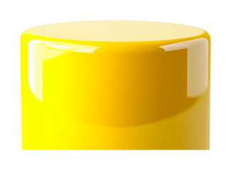 Glossy yellow cylinder with rounded top reflective surface, cut out