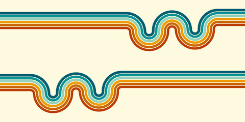 Vintage striped backgrounds, posters, banner samples retro colors 1970s 1900s 70s 80s 90s. Retro vintage style 70s striped background poster lines. Shapes vector design graphic 1980s.