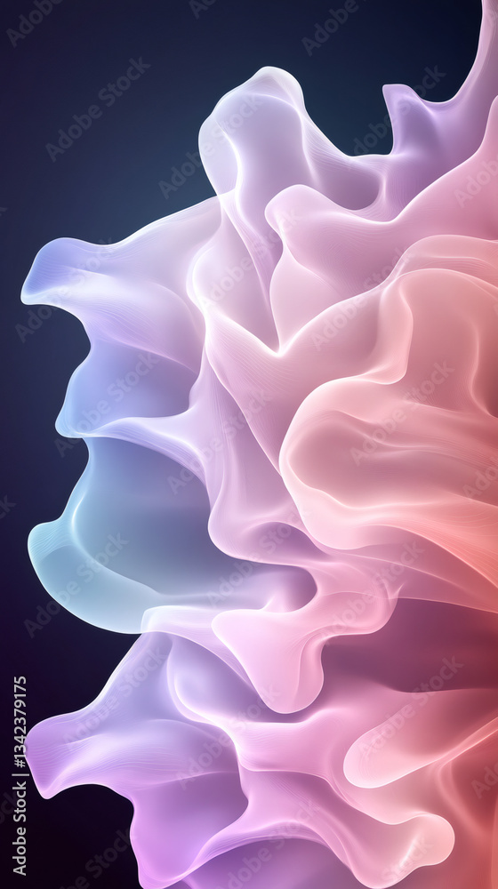 Fototapete Soft pastel waves undulating smoothly against deep background, generating dynamic visual movement with elegant color gradients