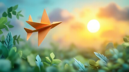 Origami plane sunset flight nature hope