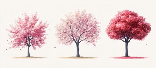 Obraz premium Pink Trees, Blossom Stages, White Background, Spring