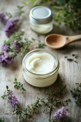 Herbal Cream in Glass Jar with Thyme