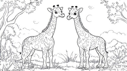 Giraffes Savanna Coloring Page Africa Nature