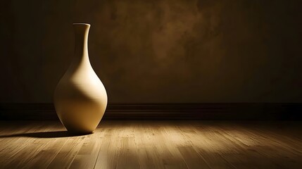 Elegant Beige Vase on Wooden Floor Minimalist Home Decor