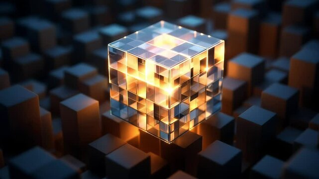 A hypercube slowly unfolds into higher dimensions with subtle glowing edges