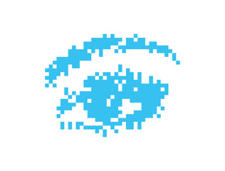 Obraz premium Pixel art eye icon, 8 bit retro style human eyeball, simple computing see symbol