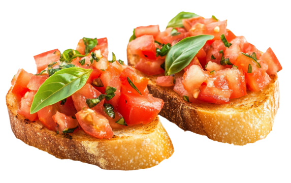 Classic Italian bruschetta with fresh tomatoes garlic basil and a drizzle of olive oil Isolated on transparent background PNG
