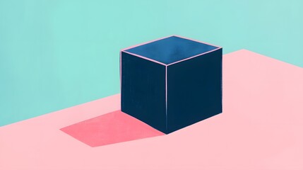 Abstract Blue Cube Minimalist Pastel Pink and Mint Background