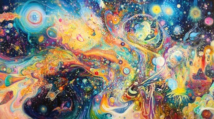 Cosmic Painting, Abstract Universe, Colorful, Dynamic, Heaven