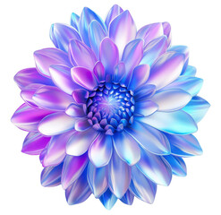 Fototapeta premium 3D render of a colorful blue and purple flower with metallic petals, png