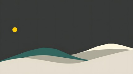 Obraz premium Abstract Night Landscape Minimalist Mountain Scene Moon Yellow Green Beige