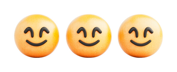 Fototapeta premium Three happy smiley emoji faces with joyful expressions, cut out