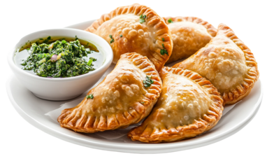 A serving of traditional Argentine empanadas with a golden flaky crust and savory filling Isolated on transparent background PNG