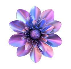 3D render of a colorful blue and purple flower with metallic petals, png
