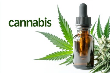 Fototapeta premium Cannabis oil in a dropper bottle surrounded by fresh marijuana leaves