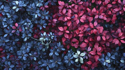Fototapeta premium Vibrant Autumn Leaves Background Deep Blue and Crimson Foliage Texture