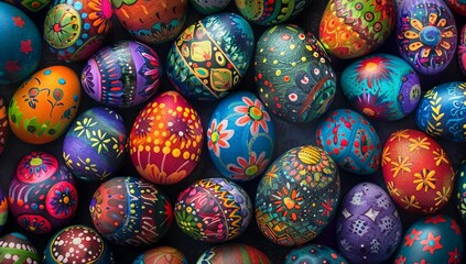 Obraz premium Vibrantly Painted Easter Eggs with Intricate Colorful Patterns