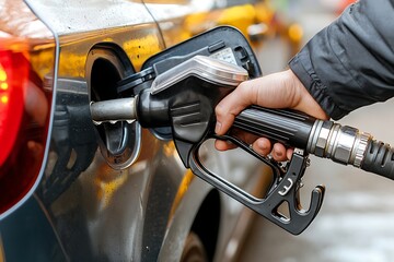 Filling car with gasoline at a gas station