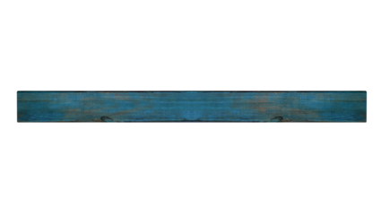 Horizontal old varnished long wooden blue board. On isolated transparent background.