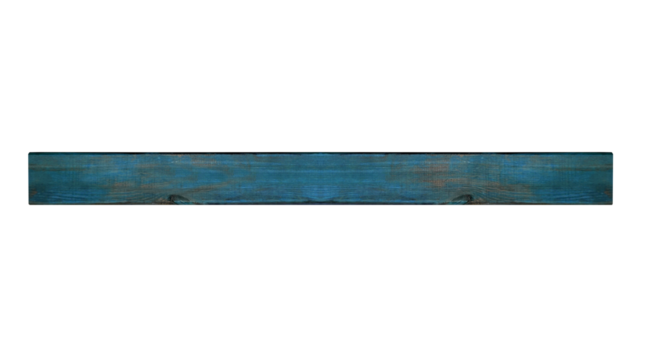 Horizontal old varnished long wooden blue board. On isolated transparent background.