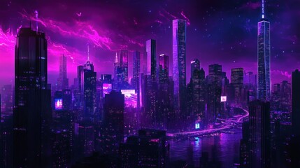 Obraz premium Neon Purple Cityscape at Night