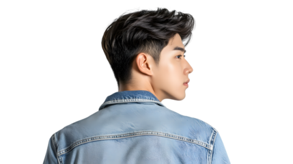 Stylish Mans Back View in Denim Jacket Studio Shot