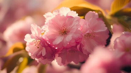 Closeup Delicate Pink Cherry Blossoms Spring Flowers
