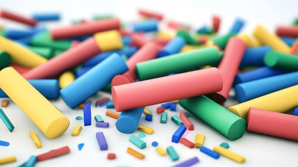 Colorful Chalk Sticks Scattered on White Background