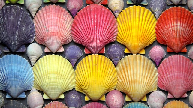 Vibrant Rainbow Scallop Shells Background Texture
