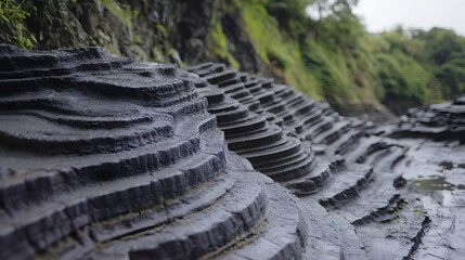 Layered Rock Formation Nature Scene Grey Stone Texture