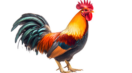 Fototapeta premium Vibrant Rooster Colorful Feathers Farm Animal Poultry Bird Vivid Colors Detailed Image S