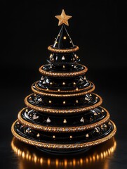 A luxurious Vantablack Christmas tree, rendered in a professional 3D illustration, gloomy luxury and sophistication