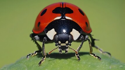 Fototapeta premium Macro Photography of a Ladybug on a Green Leaf