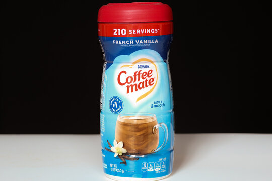 Houston, Texas, USA - September 10, 2024: Container of French Vanilla Nestle Coffee Mate