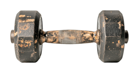 Vintage dumbbell with textured grip for strength training and fitness workouts, cut out